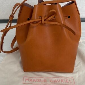 Mansur Gavriel Cognac Leather Drawstring Bucket Bag